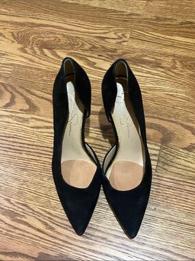 Jessica Simpson Black Suede D'Orsay Pointed-Toe Pumps